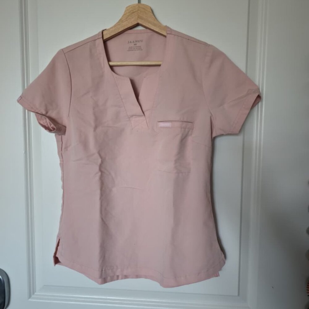 Jaanuu Blushing Pink Scrub Top / One Pocket Tuck In Top, XS Regular